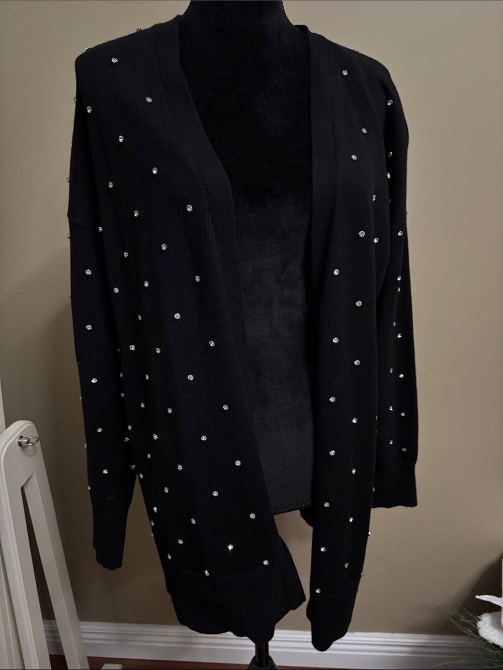 INC International Concepts Black Open-Front Cardigan with sparkle  Studs